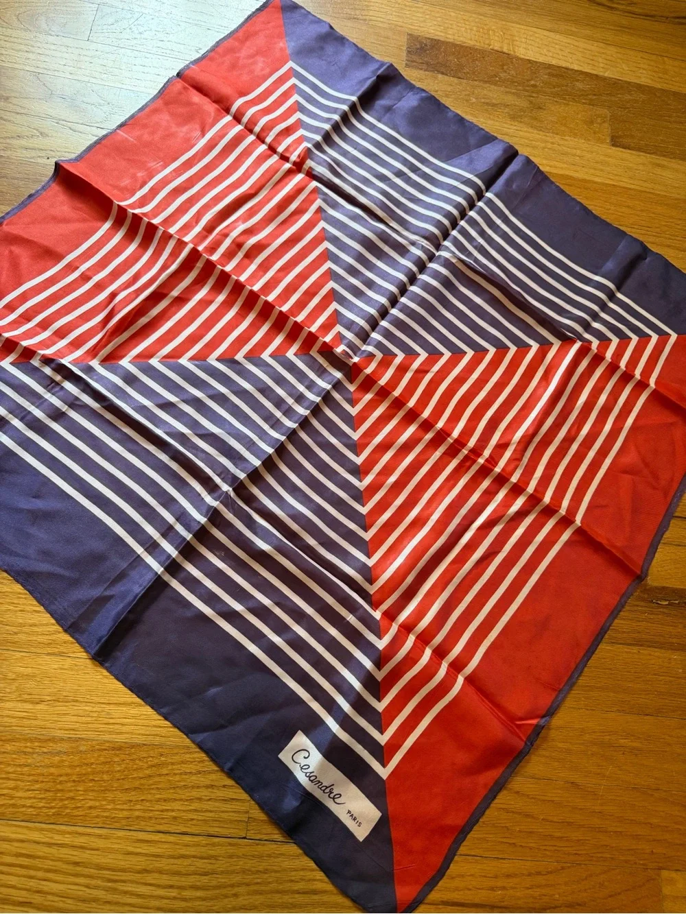 Red & Navy Striped Women's Silk Scarf